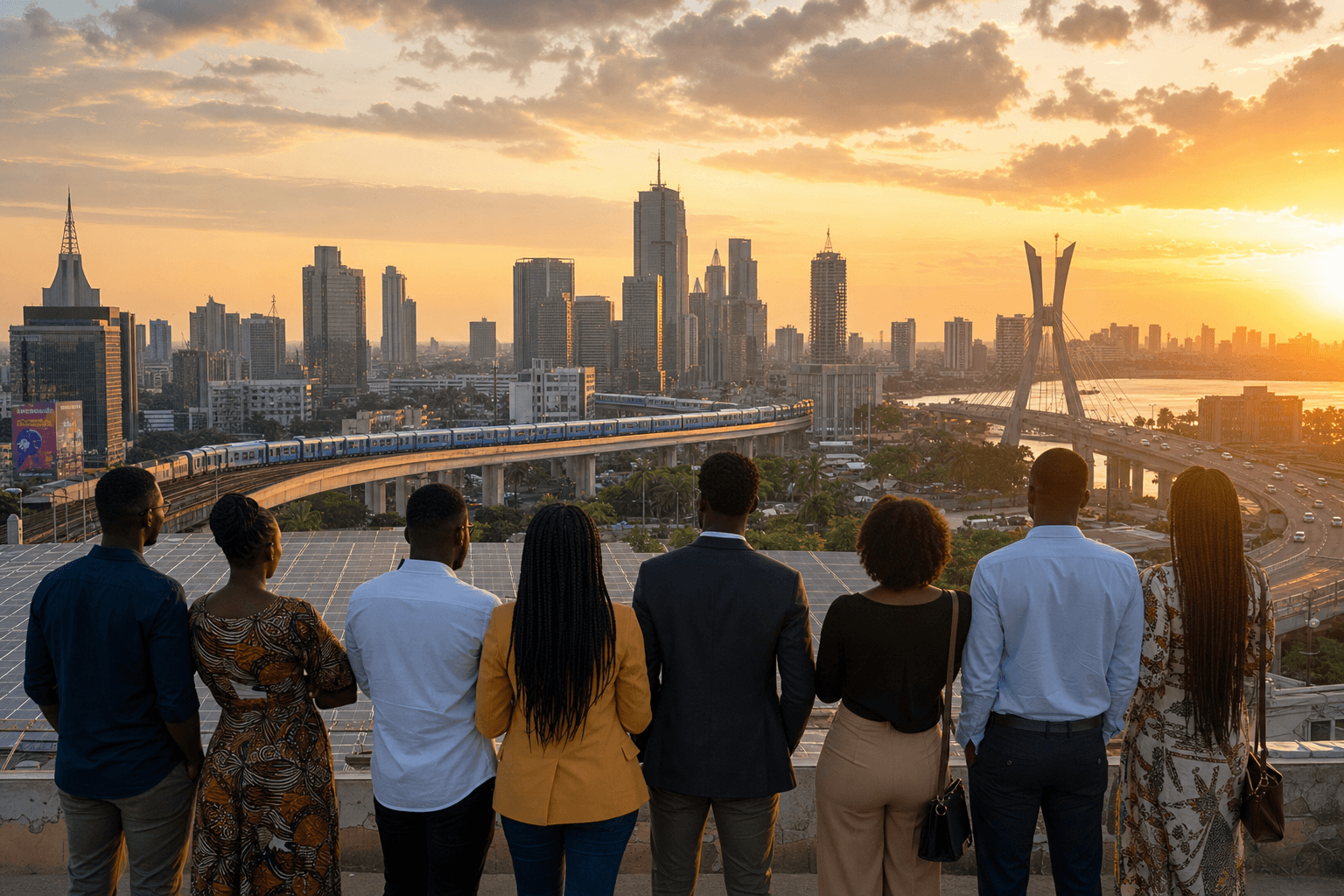 Community of entrepreneurs growing together at sunset